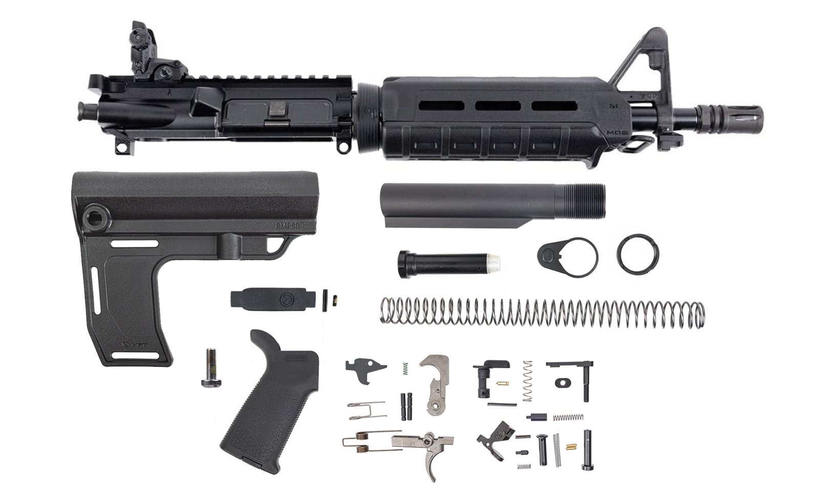 PSA 10.5" Carbine-Length 5.56 NATO 1/7 Nitride MFT Battlelink MOE EPT Pistol Kit w/MBUS Rear, Black
