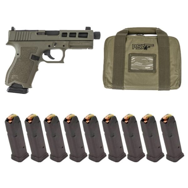 PSA Dagger Compact 9mm Pistol With SW1 ECC RMR Slide & Threaded Barrel w/10-15rd Mag and Bag, Sniper Green(Rear Sight Rear)