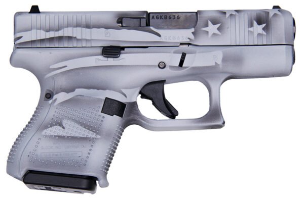 Glock G26 Gen5 9mm 3.5" 10rd Pistol, Battleship Grey Distressed Flag - UA265S204-BWFLAG