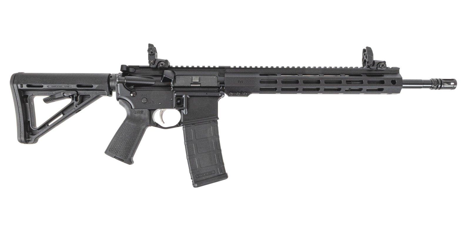 PSA 16" Mid-Length 5.56 NATO 1/7 Nitride 13" Lightweight Hex M-Lok MOE EPT Rifle w/MBUS Sight Set
