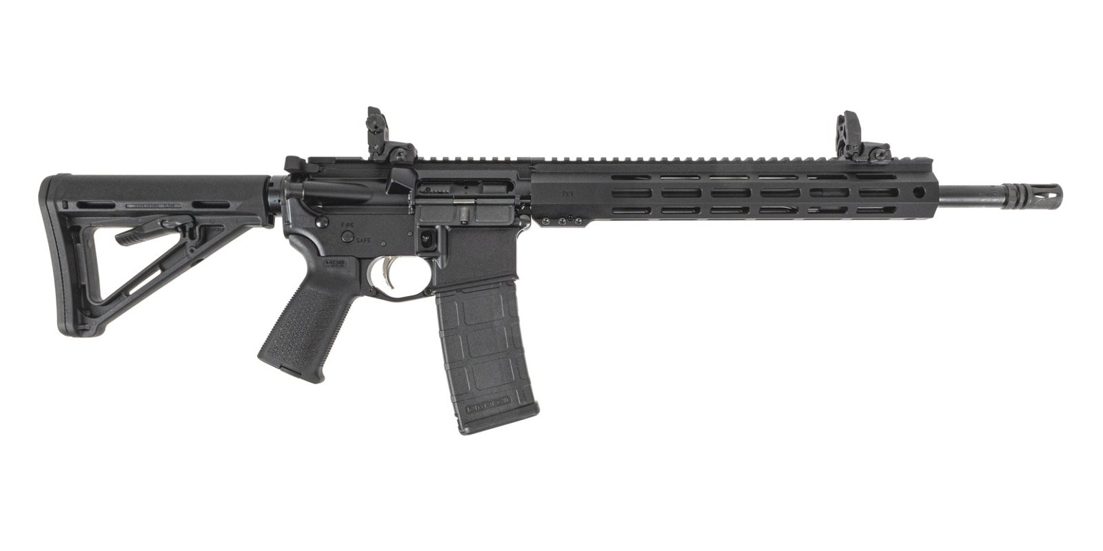 PSA 16" Mid-Length 5.56 NATO 1/7 Phosphate 13" Lightweight Hex M-Lok MOE EPT Rifle w/MBUS Sight Set