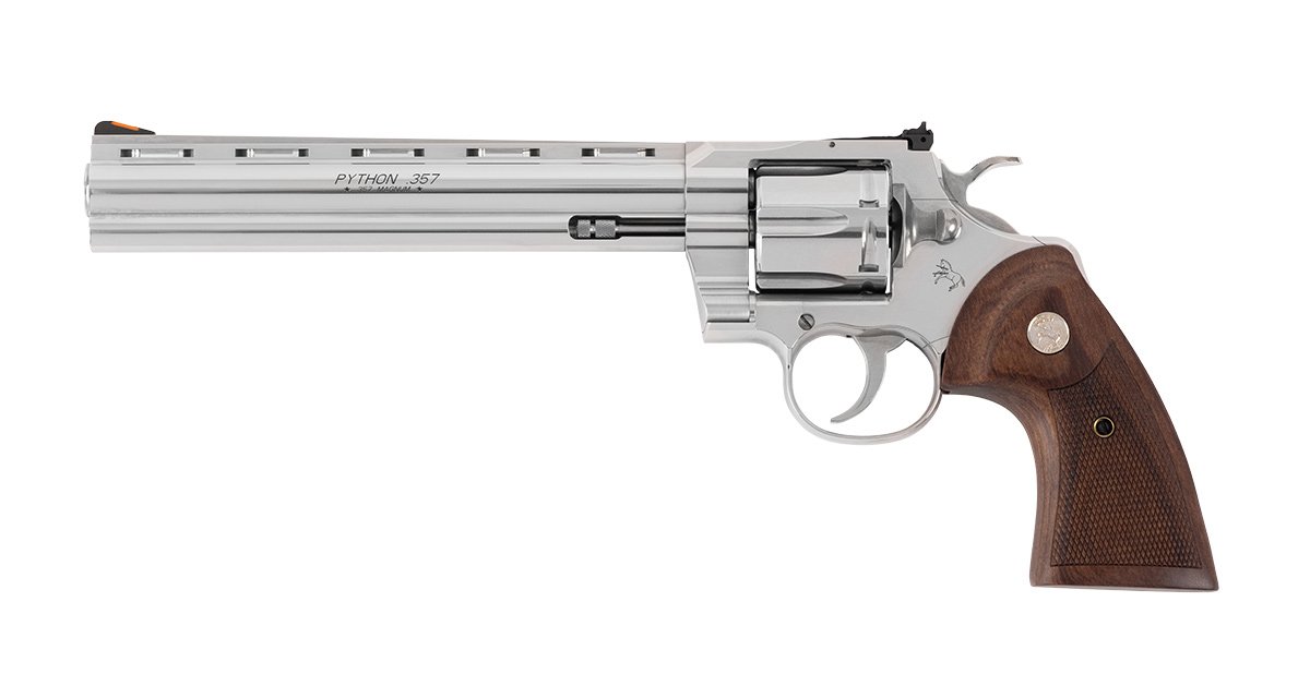 Colt Python .357 Magnum 8" 6rd Revolver, SS / Wood Grips - PYTHON-SP8WTS
