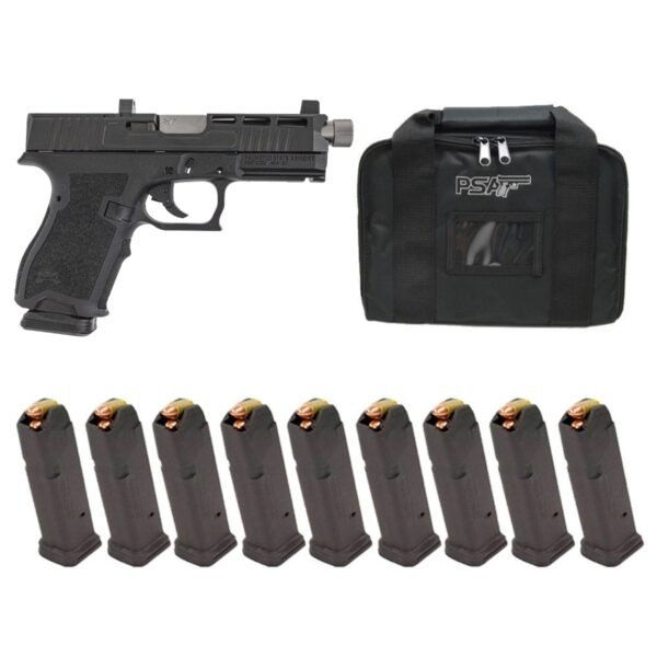 PSA Dagger Compact SW4 RMR Pistol With Stainless Threaded Barrel & Co-Witness Sights, Black With 10-15rd Magazines and PSA Pistol Case