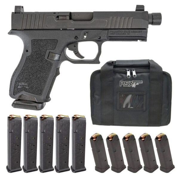 PSA Dagger Compact 9mm Pistol With Doctor Slide & Threaded Barrel, Black With 10 PMAGs 27rd/15rd Magazines & PSA Pistol Bag