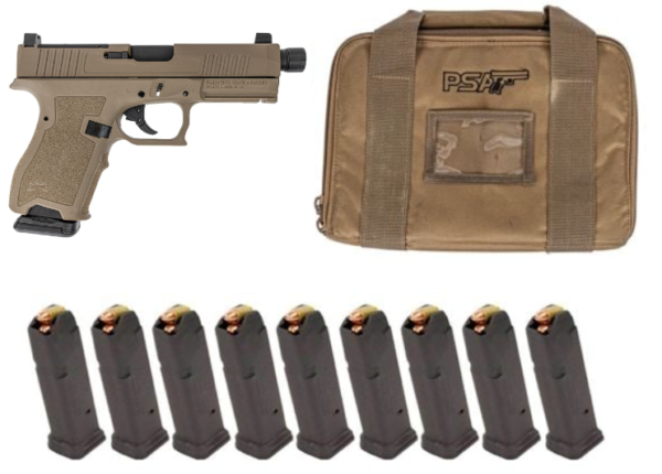PSA Dagger Compact 9mm RMR Pistol W/Threaded Barrel, 10 - 15rd Magazines, & Pistol Case, Flat Dark Earth