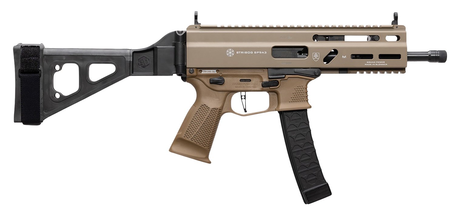 Grand Power Stribog SP9A3 8" 9mm Sub Pistol SBT Brace FDE