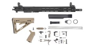 PSA 16" 5.56 NATO 1/7 Mid-Length Nitride 15" Lightweight Hex M-Lok MOE EPT Rifle Kit W/MBUS Sight Set, Flat Dark Earth