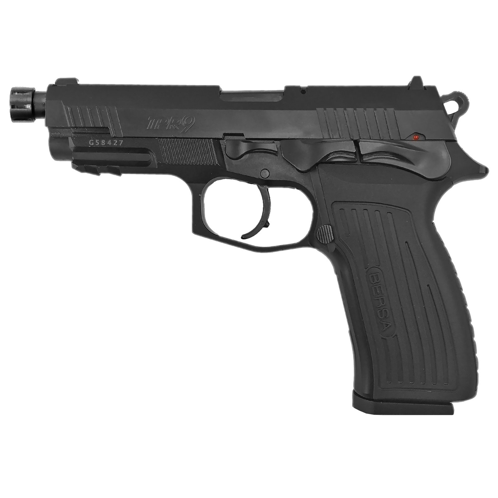 Bersa TPR9 9mm Pistol, 5" Barrel, Fixed Sights, Black - TPR9MX