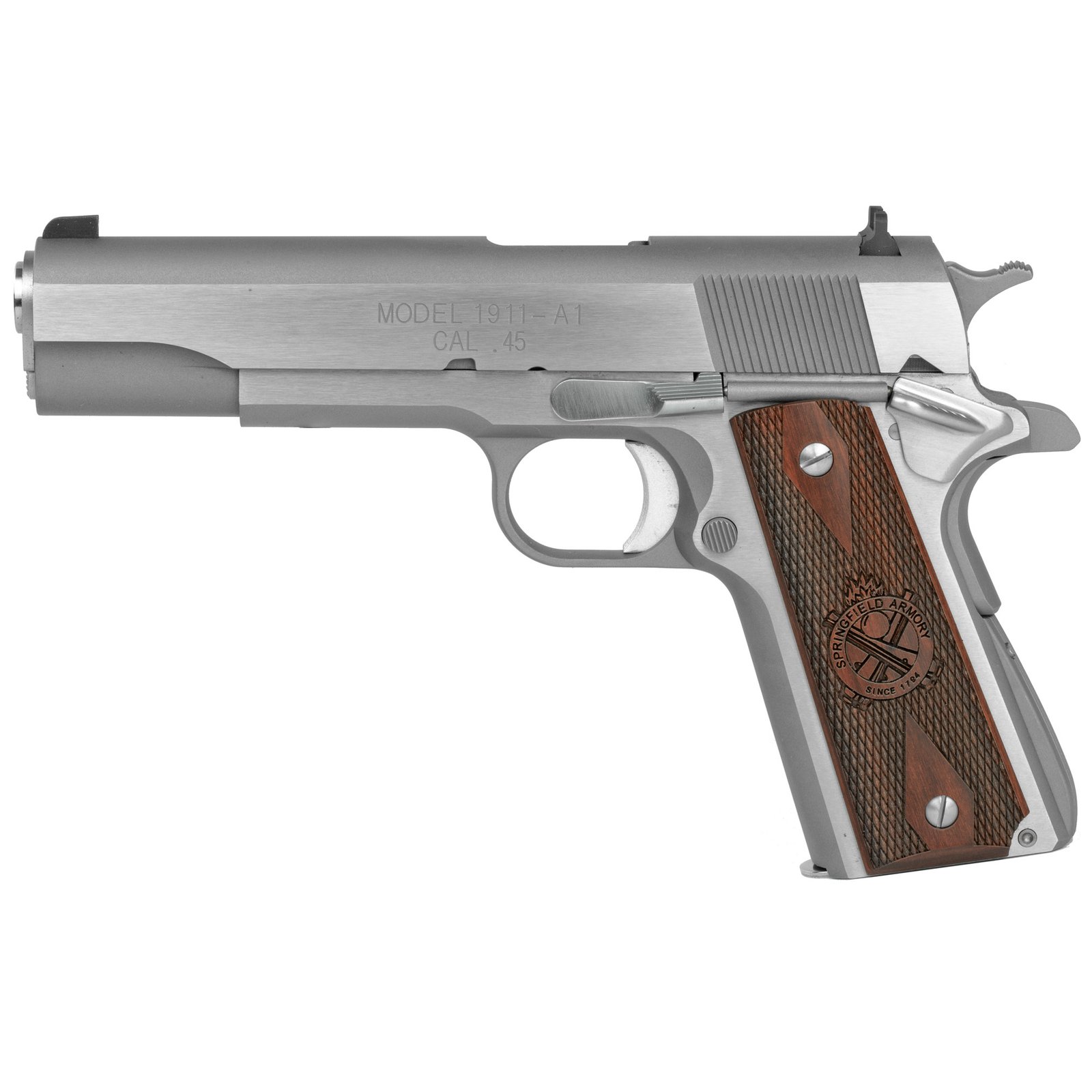 Springfield .45 ACP 1911 Pistol, 5" Barrel, 3 Dot Sights, Silver - PB9151LCA