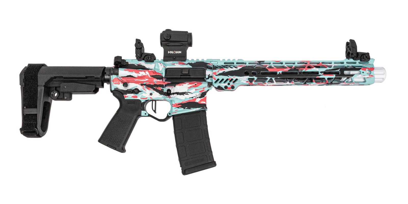 PSA Custom 10.5" CL 5.56 NATO 1/7 Nit 12" Slant Pistol w/ PSAC 3.5lb Flat, Holosun Micro Red Dot - Miami Vibe