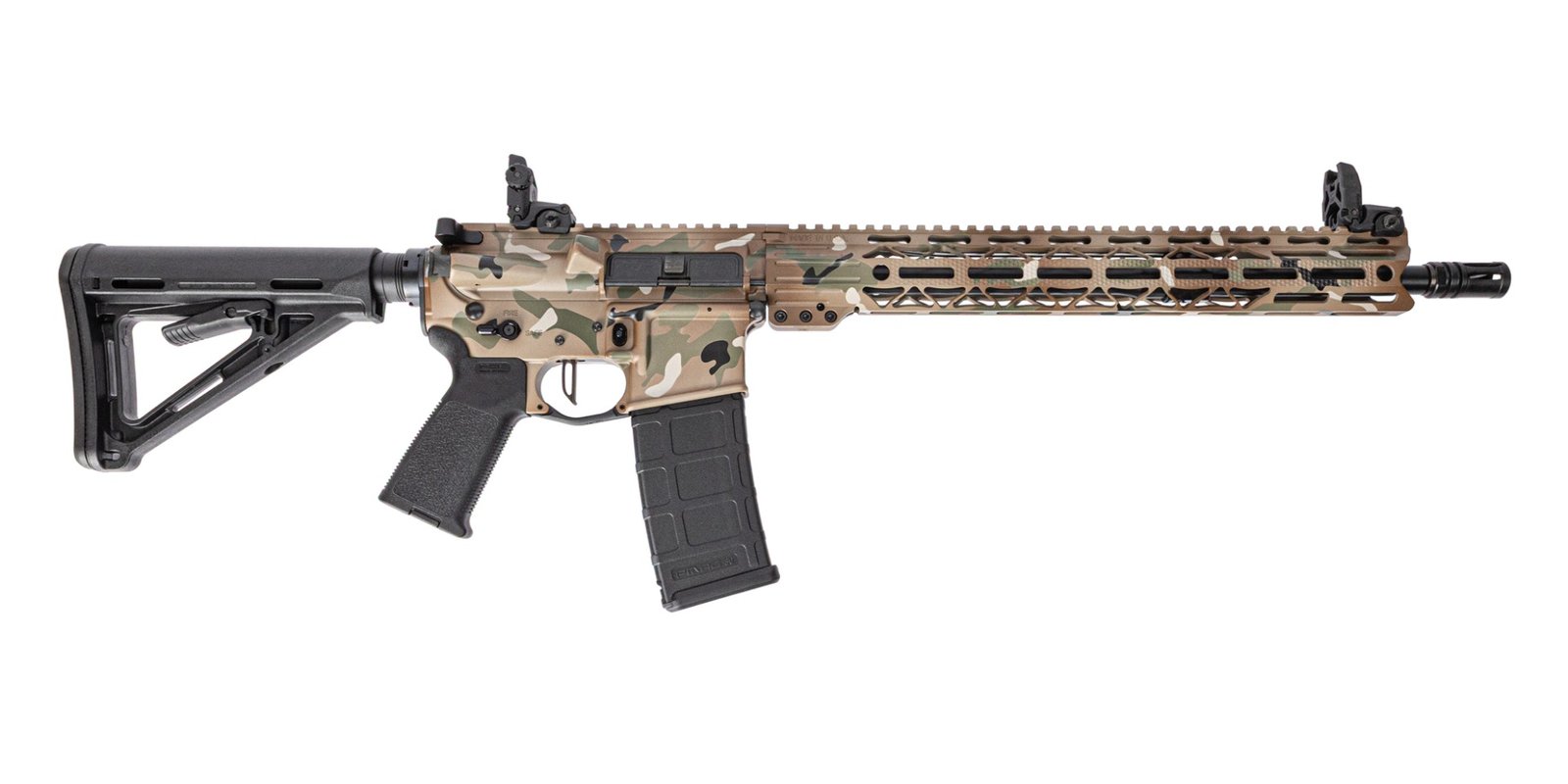 PSA Custom 16" 5.56 NATO Nitride Rifle W/ PSA Custom Flatbow FCG, Magpul Mbus Sights, Multi Cam