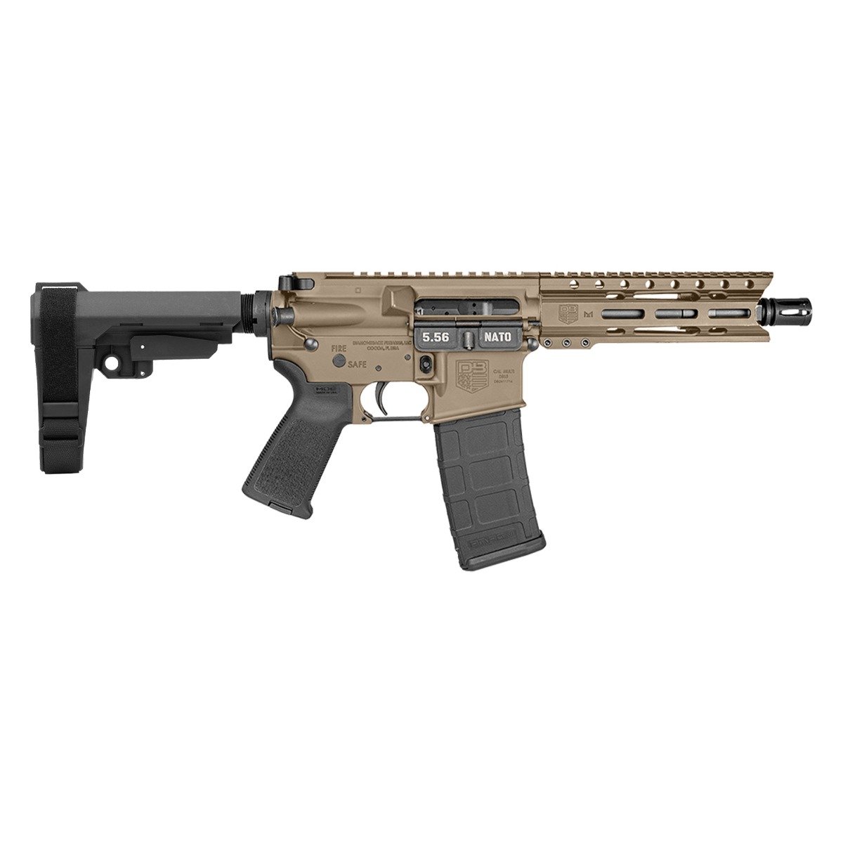 Diamondback DB-15 5.56 NATO 7" MLOK SBA3 Pistol, FDE - DB1913K061
