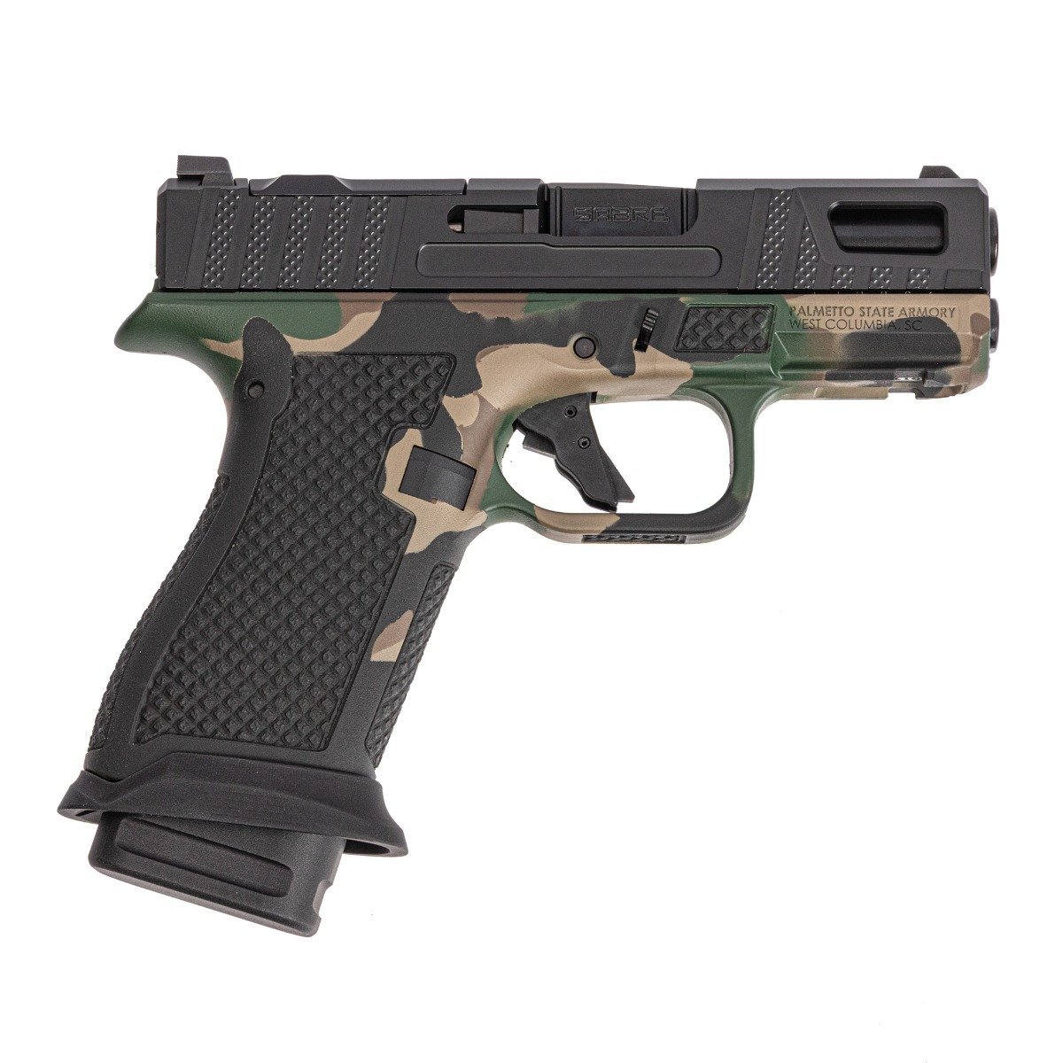PSA Sabre Dagger Micro 9mm Pistol, w/ Mag Extensions, M81 Woodland Camo