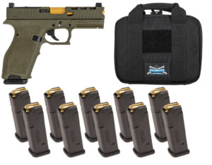 PSA Dagger Full Size - S 9mm Pistol With SWR RMR Slide W/Gold Barrel, Sniper Green With 10-17rd PMAGS & PSA Pistol Bag